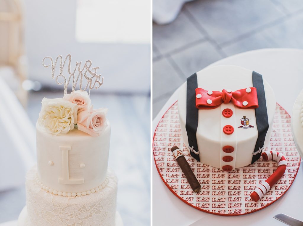 cake and groom's cake at Airlie wedding photographed by M Harris Studios