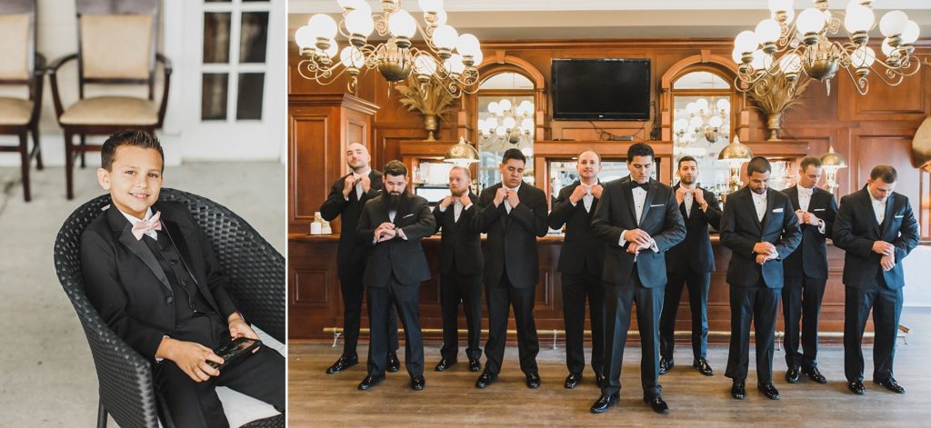 groomsmen pose for Old Hickory Golf Club wedding day portraits