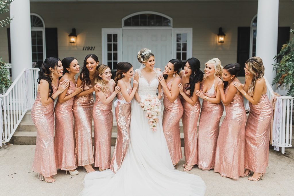bridesmaids in blush gown at Old Hickory Golf Club