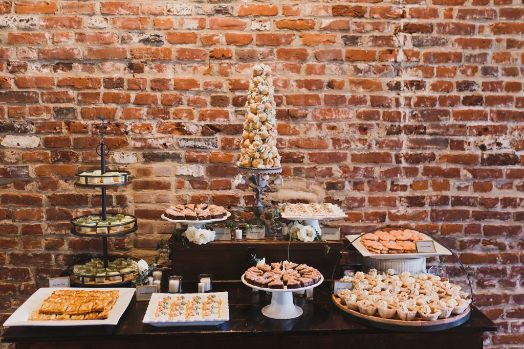 dessert table for Inn at the Old Silk Mill wedding photographed by M Harris Studios