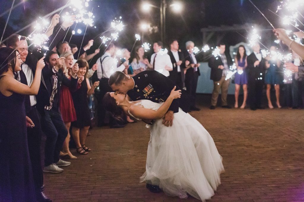 sparkler exit at Inn at the Old Silk Mill wedding photographed by M Harris Studios