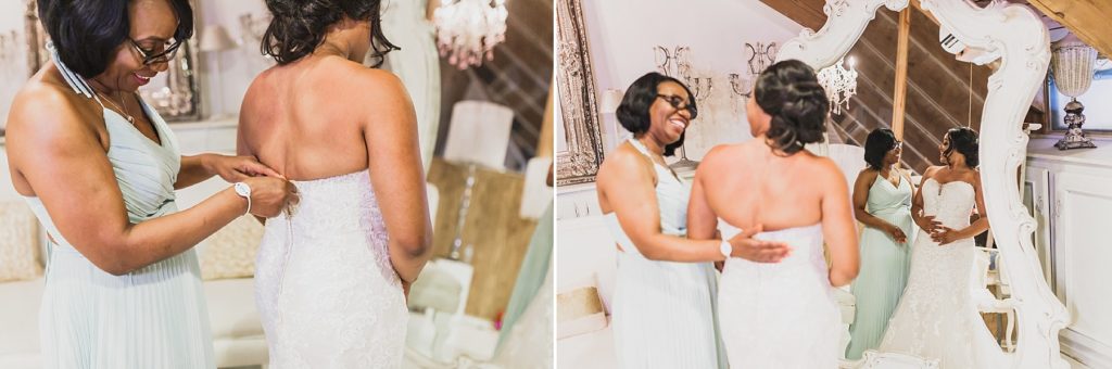 M Harris Studios photographs bride and mother preparing for wedding day