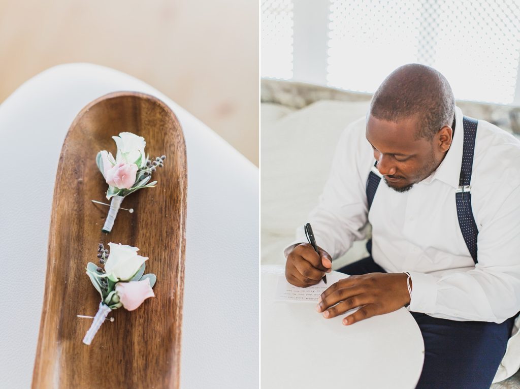 groom writes a note to bride photographed by M Harris Studios