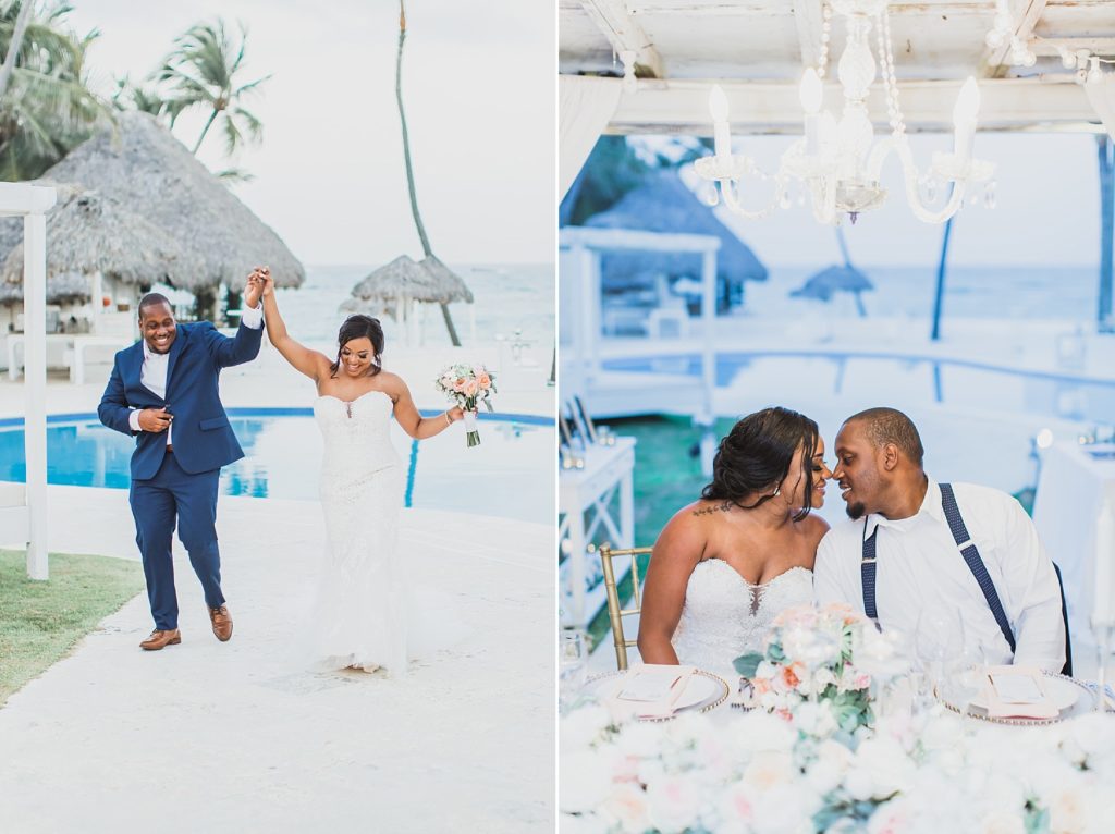 bride and groom during Punta Cana wedding reception with M Harris Studios