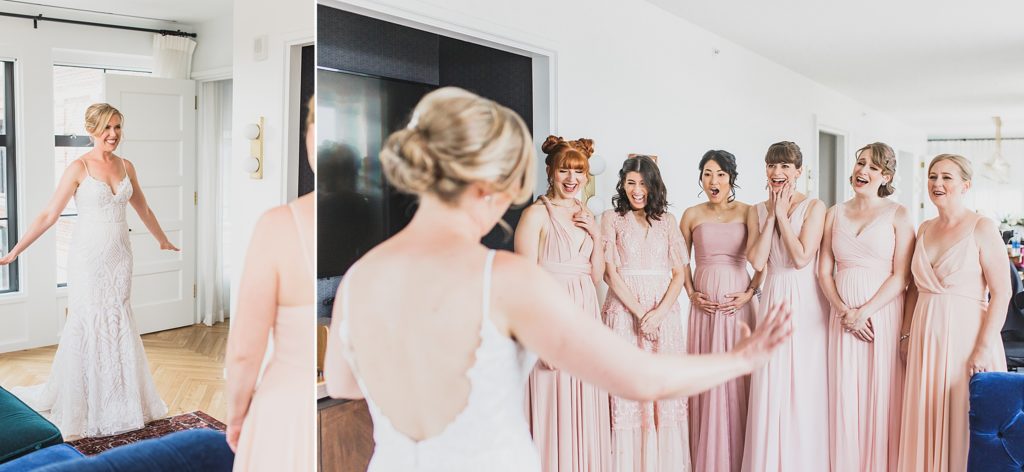 bridesmaids first look for D.C. wedding day with M Harris Studios