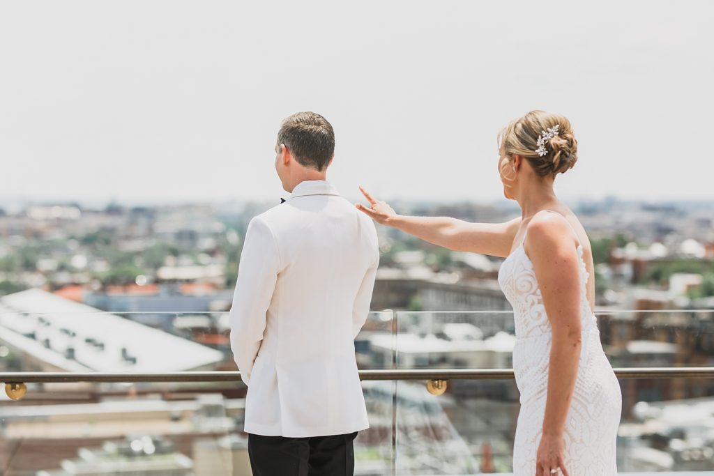 first look on rooftop in D.C. with M Harris Studios