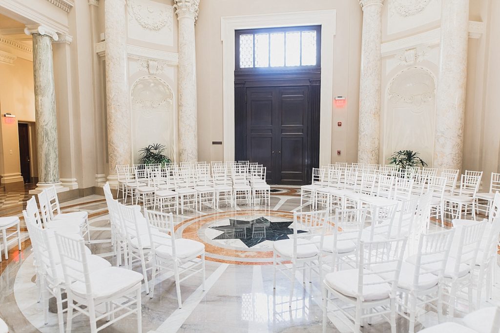 Carnegie Institution for Science wedding ceremony setup photographed by M Harris Studios