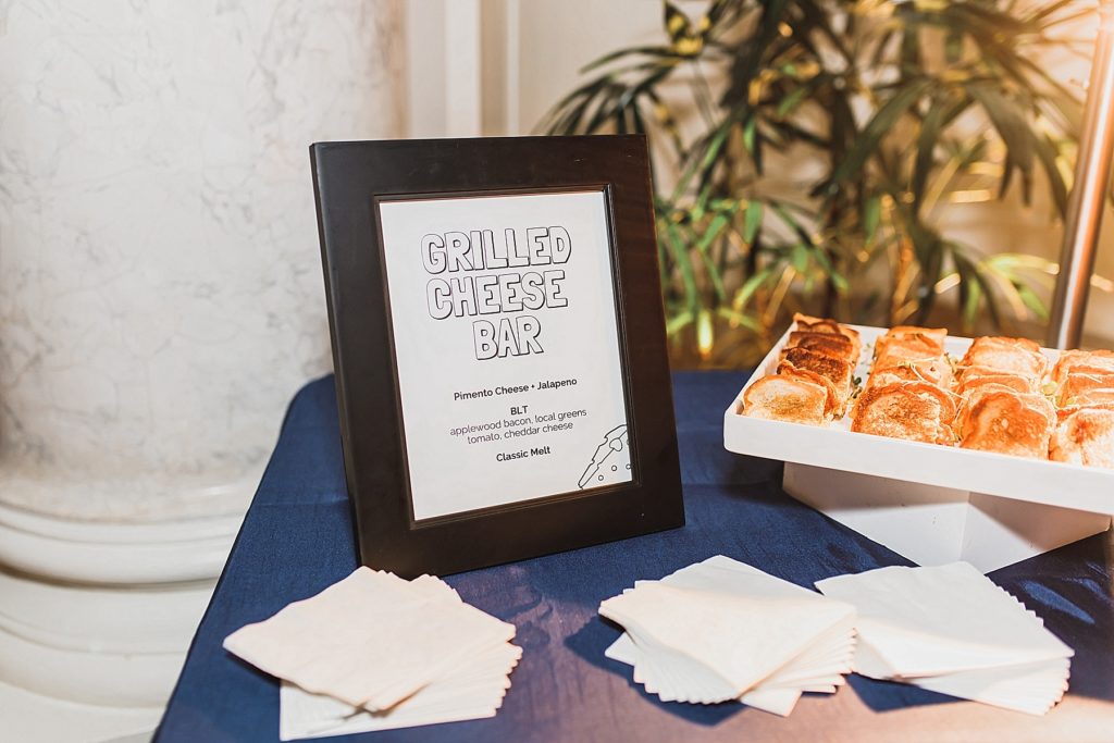grilled cheese bar at reception photographed by M Harris Studios