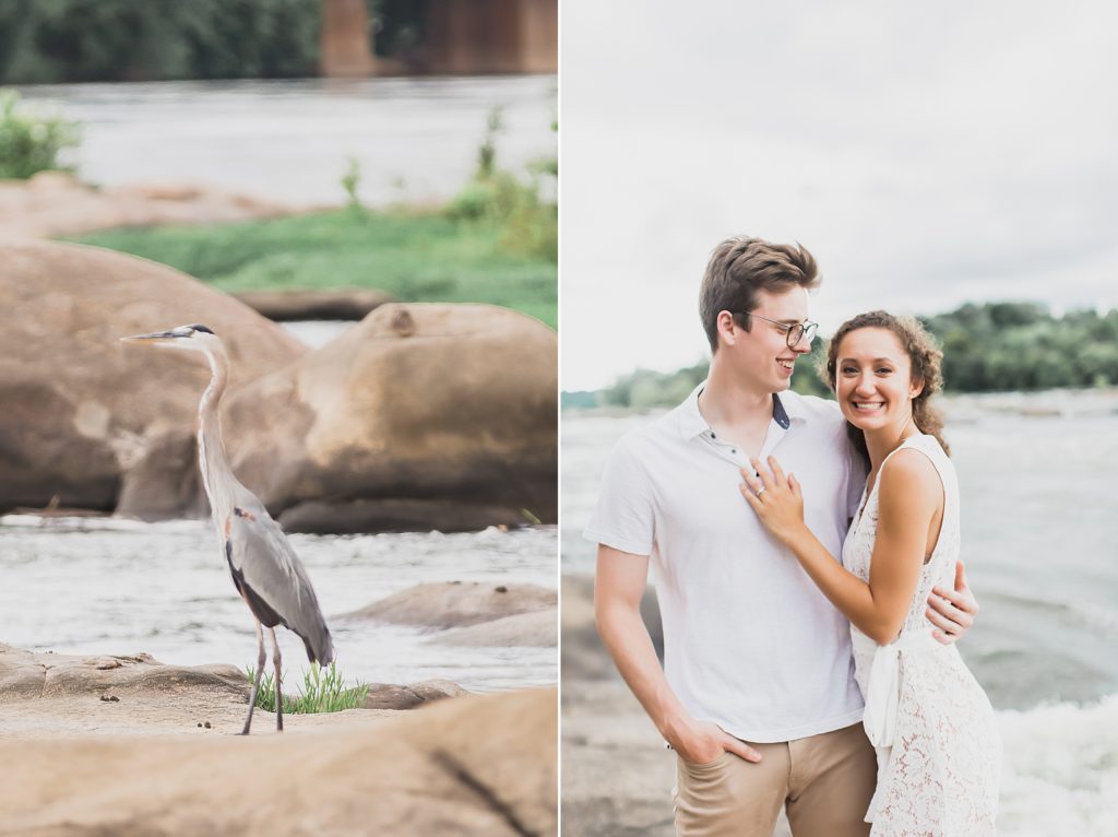 Engagement session on the Belle Island pedestrian bridge and by the rapids on the island in Richmond, VA by M Harris Studios